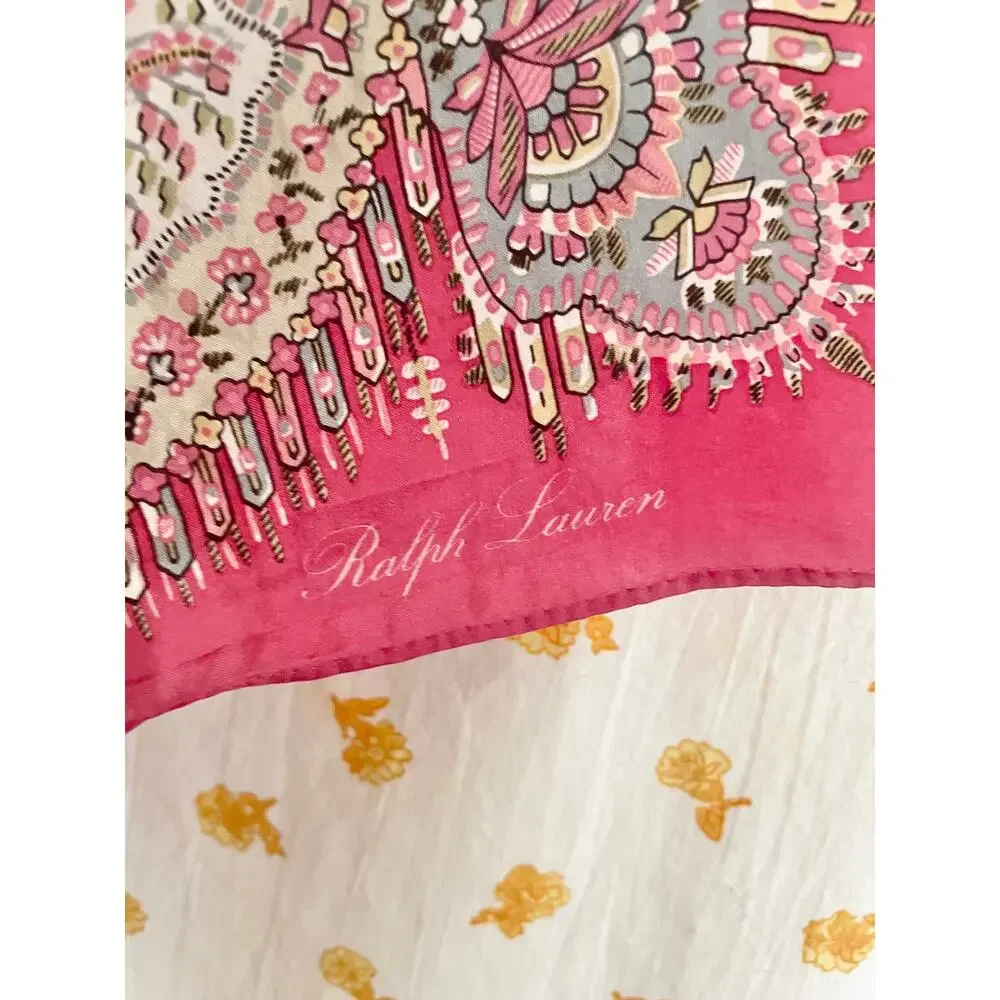 Vintage 90s Ralph Lauren Silk Scarf 30” Paisley Made in Japan Square